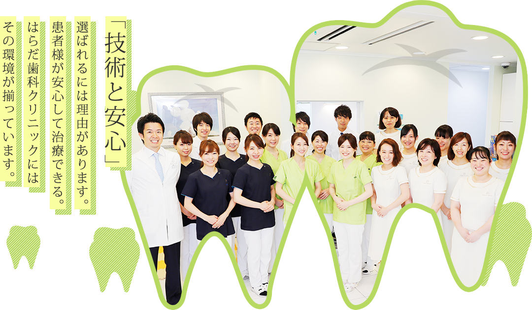 「技術と安心」 選ばれるには理由があります。患者様が安心して治療できる。はらだ歯科クリニックにはその環境が揃っています。